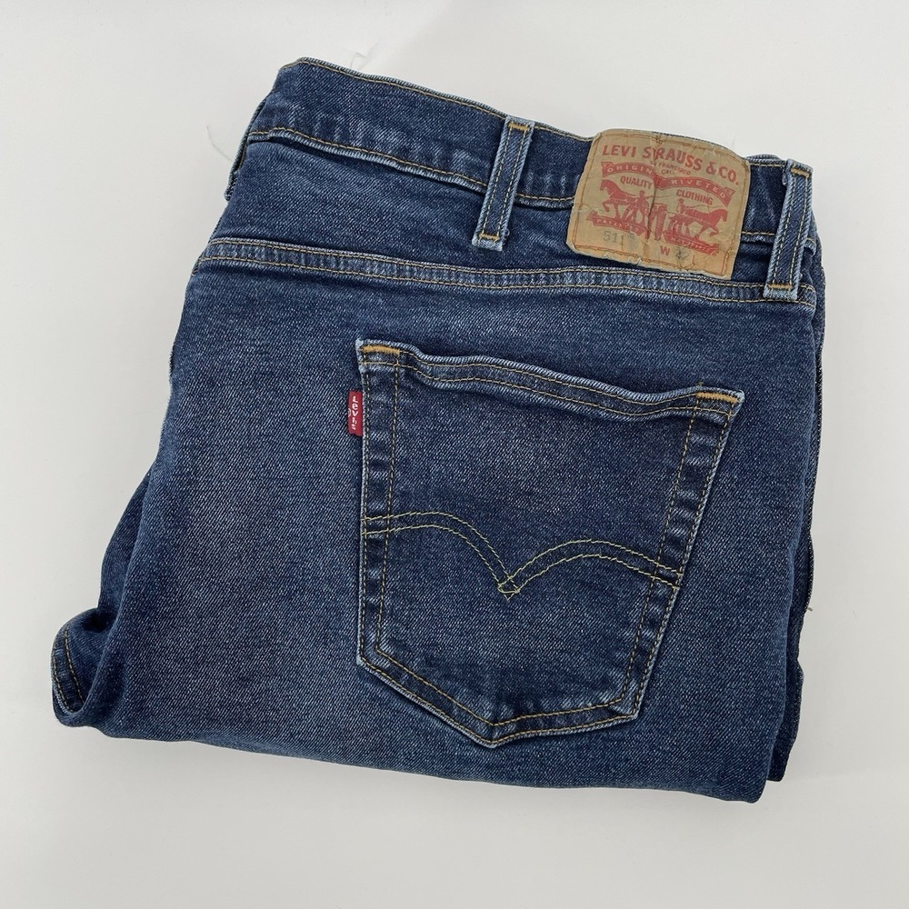 Levis 511 Men's Size 42 Blue Denim Shorts Raw Hem Stretch
